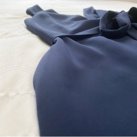 Club Monaco Navy Sleeveless Paneled Side Waist Tie Cropped Jumpsuit Size 0 - Picture 5 of 6